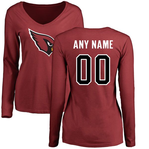Women Arizona Cardinals NFL Pro Line Maroon Custom Name and Number Logo Slim Fit Long Sleeve T-Shirt->nfl t-shirts->Sports Accessory